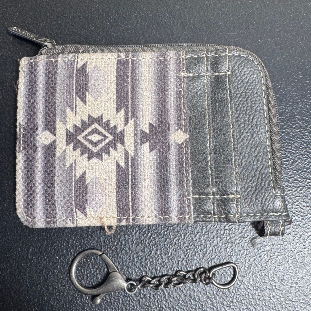 Wrangler Aztec Print Faux Leather Coin Purse Card Holder Gray Black Western‎